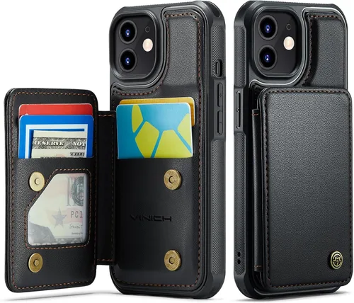 Vista 66 de Vinich Funda tipo cartera para iPhone 11 con soporte para tarjetas, bloqueo RFID, ranuras de crédito, función atril, a prueba de golpes, para Negro