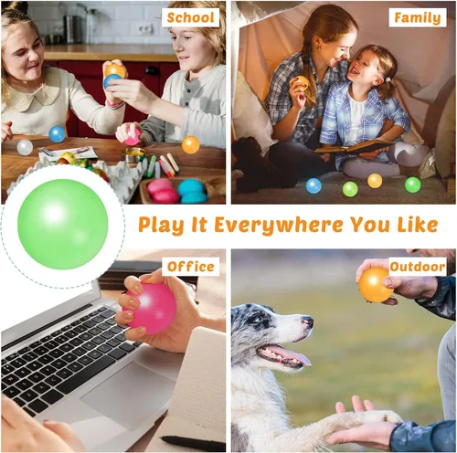 Vista 5 de Zhanmai Juego de 48 bolas adhesivas, bolas de techo que brillan en la oscuridad, para adolescentes, adultos, ansiedad, relajación, estrés, bolas