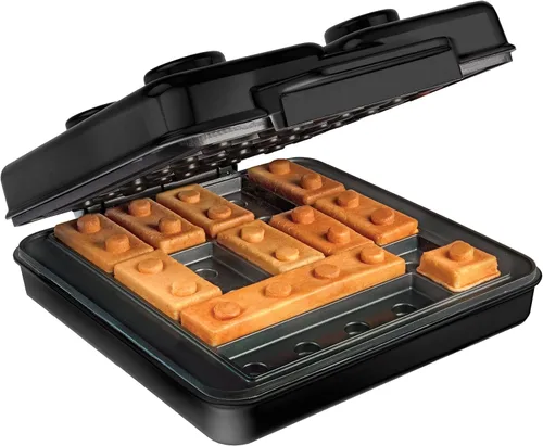 Vista 2 de Máquina eléctrica para hacer gofres con forma de ladrillos de construcción - NEGRO con 2 placas de construcción para comer - Cocina divertidos