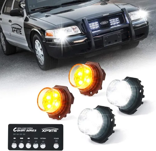 Vista 9 de Xprite Kit de luces estroboscópicas LED ámbar ocultas, 20 patrones intermitentes con panel de control, faros, luces traseras, luces antiniebla