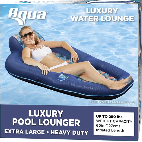 Aqua Luxury Water Pool Lounge – Extra Large – Inflatable Pool Floats for Adults with Headrest, Backrest, Footrest & Cupholder – Multiple
