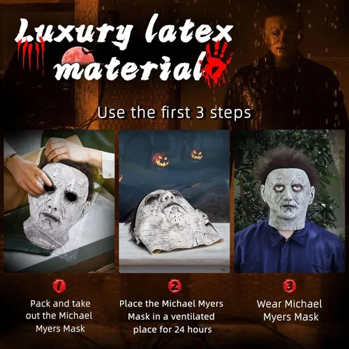 Vista 6 de Horror Movie Killer Mask Scary Halloween Mask Full Head Cosplay Masquerade Headgear Costume Props for Adults