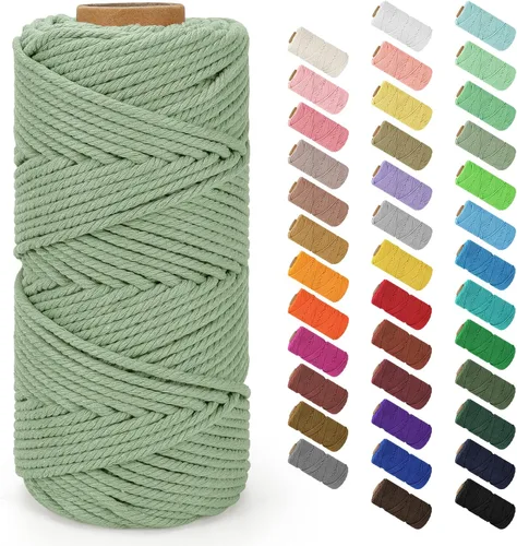 Vista 154 de Cuerda de macramé de 0.079 in x 220 yardas (656 pies), cuerda de algodón natural para colgar en la pared, ganchos de plantas, manualidades, Verde