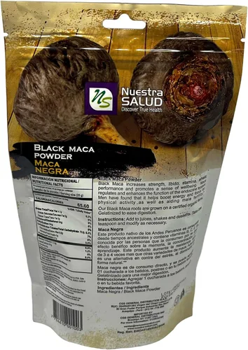 Vista 4 de Nuestra NS Salud Polvo de maca negra (7.05 oz) Libera el poder de la raíz de maca negra peruana