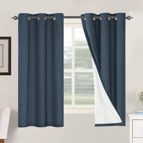 Vista 85 de H.VERSAILTEX Cortinas 100% opacas con aislamiento térmico, texturizadas, de lino, con bloqueo completo de calor y luz, para sala de estar y Negro