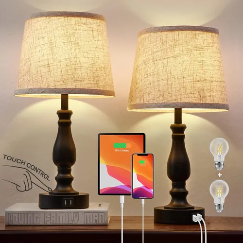 Vista 14 de Lámpara para dormitorio, juego de 2 lámparas de mesita de noche pequeñas de 19 pulgadas con Swithch giratorio, lámparas modernas para mesitas