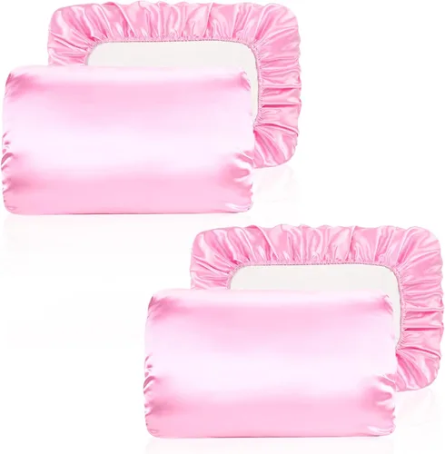 Vista 12 de Yanideer Funda de almohada de satén para cabello y piel, con banda elástica de viaje, fundas de almohada de satén de enfriamiento, funda de almohada