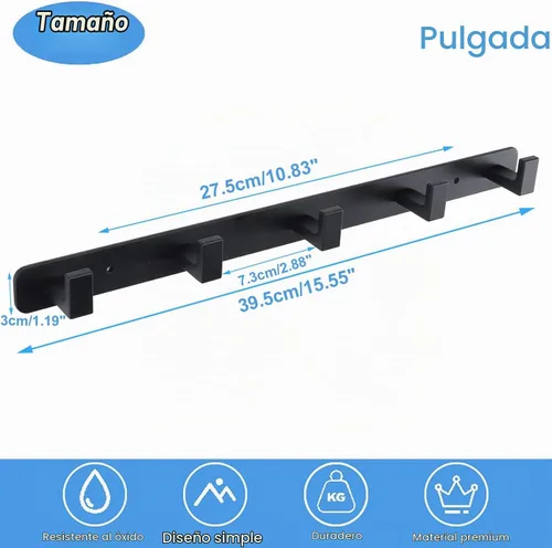 Vista 8 de Perchero, 3 Ganchos Triples de Acero Inoxidable Resistente, Ganchos de Pared Montados en la Pared, Barra de Ganchos Rústica para Ropa/Llaves