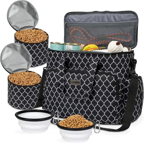 Vista 24 de BAGLHER Bolsa de viaje para perros, bolsa de viaje para mascotas (todos los suministros de viaje para mascotas), con 2 recipientes de comida