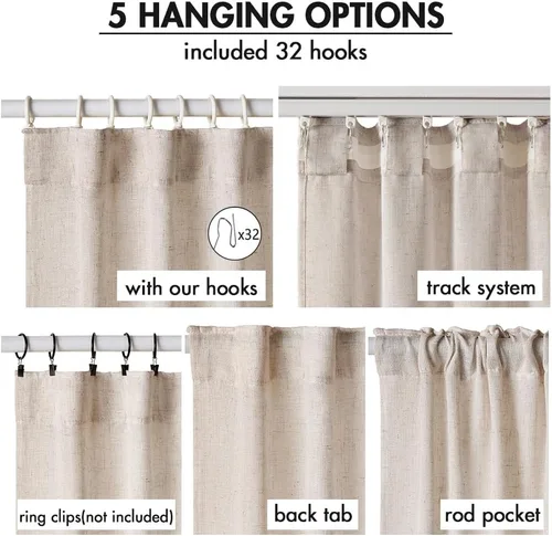 Vista 6 de MIULEE Cortinas de lino natural de 84 pulgadas de largo 2 paneles, con pestaña trasera con cinta plisada, cortinas de textura de lino suave y gruesa