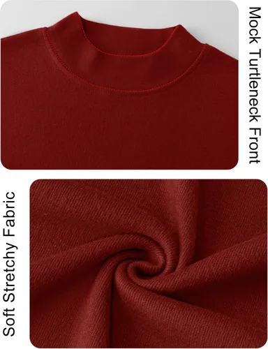 Vista 5 de Rapbin Camiseta de manga larga para mujer, cuello alto, básica, elástica, ajustada, ligera, térmica