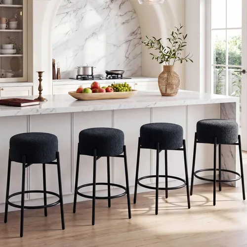 Vista 12 de Juego de 2 taburetes de bar modernos de altura de mostrador, taburetes de bar giratorios blancos Boucle para isla de cocina, cómodas sillas