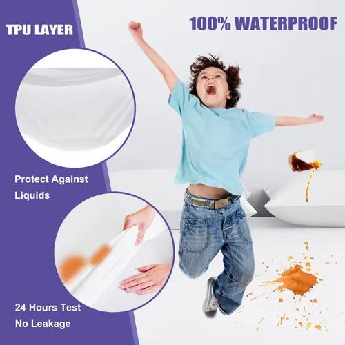 Vista 3 de Protector de colchón de tamaño matrimonial, impermeable, funda de colchón de tamaño matrimonial, suave, transpirable, sin ruido, funda de cama