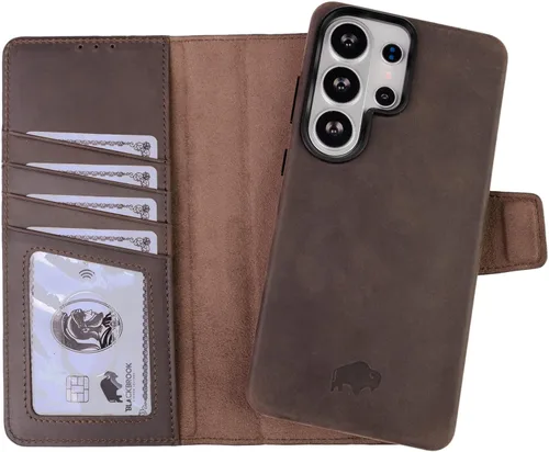 Vista 17 de BLACKBROOK Funda tipo cartera de piel para Samsung S24, extraíble 2 en 1, para carga inalámbrica, 4 ranuras para tarjetas, bolsillos para efectivo e