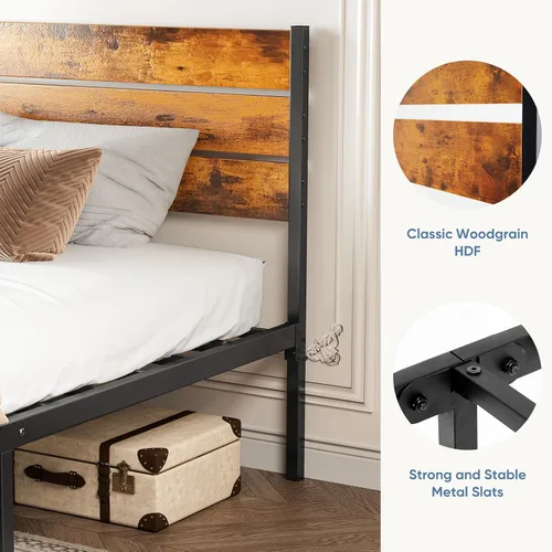 Vista 3 de OLIXIS Base de cama de plataforma de metal tamaño individual – Base de colchón con cabecera y estribo, no necesita somier, con soporte de listones