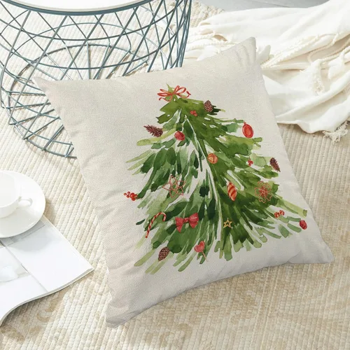 Vista 5 de AEIOAE Juego de 2 fundas de almohada de árbol verde acuarela de 18 x 18 pulgadas, almohadas decorativas de bosque natural, fundas de almohada