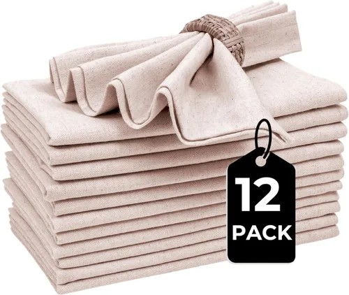 Vista 3 de Bedding Craft Juego de 12 servilletas de cena de tela de lino de linaza y algodón - 18x18 pulgadas, naturales con dobladillo, de tela reutilizable