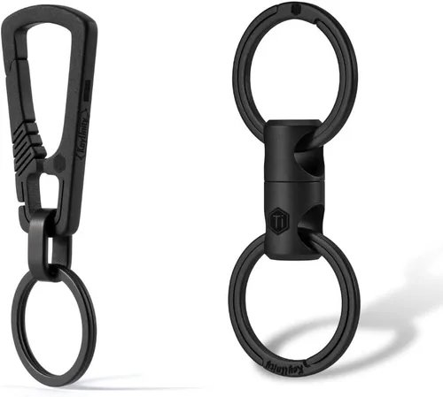 KeyUnity KM04 Clip de llavero de mosquetón de titanio y llavero giratorio KA15BK de doble extremo