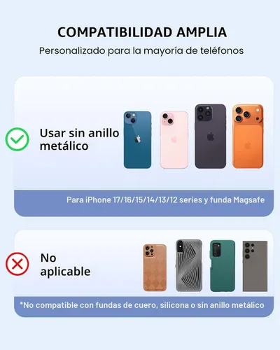 Vista 5 de Soporte Magnético para Anillo de Teléfono Compatible con MagSafe - Soporte de Agarre para Teléfono Móvil con Anillo Desmontable para Dedo, Diseño