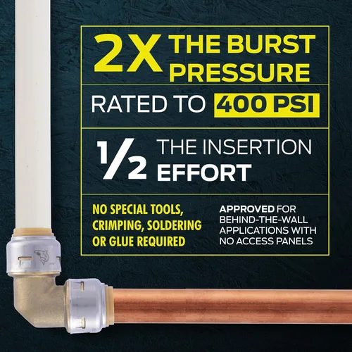 Vista 3 de SharkBite Max Codo de 90 Grados de 1/2 Pulgada, Paquete de 4, Accesorio de Plomería de Latón de Conexión Rápida, Tubo PEX, Cobre, CPVC, PE-RT, HDPE