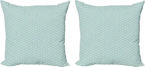 Ambesonne Eastern Throw Pillow Cushion Cover Pack of 2, Traditional Design Conceptual Artwork Sea Inspired Waves Retro Floral, Zippered Double-Side