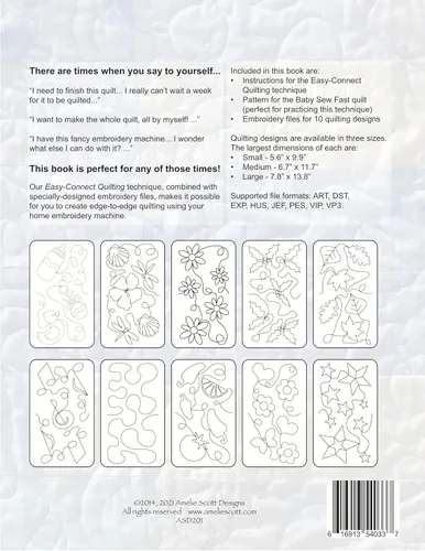 Vista 2 de Amelie Scott Designs 616913540337 Acolchado de bordes en su máquina de bordar