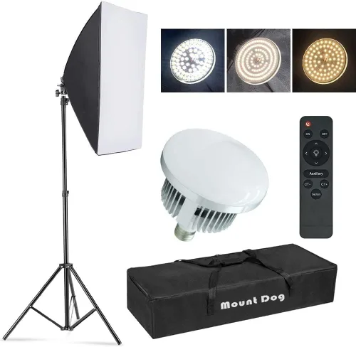 Vista 7 de MOUNTDOG Kit de Iluminación Softbox, 2X Softbox de Fotografía de 16'' x 16'' con 2 Bombillas LED E27 de 85W con Socket y Control Remoto, Luz