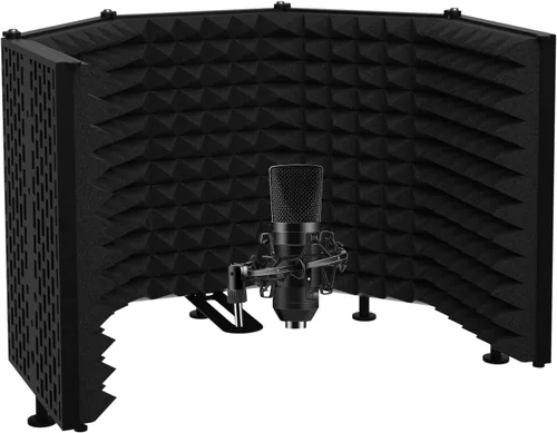 Vista 5 de Escudo de aislamiento para micrófono – Panel insonorizado plegable y ajustable para grabación, podcast, cabina vocal, estudio y uso en casa