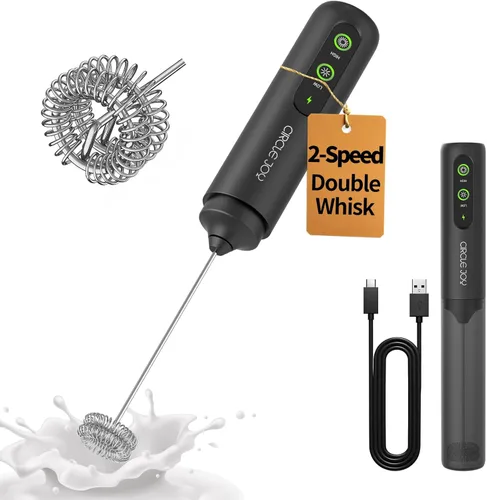Vista 15 de CIRCLE JOY Espumador de leche recargable de mano, cabezal de batidor de doble bobina, espumador de café eléctrico, varilla espumadora de mano