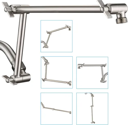 Vista 13 de PDPBath Brazo de extensión de cabezal de ducha de latón de 16 pulgadas, extensor de brazo de ducha ajustable en altura y ángulo con juntas
