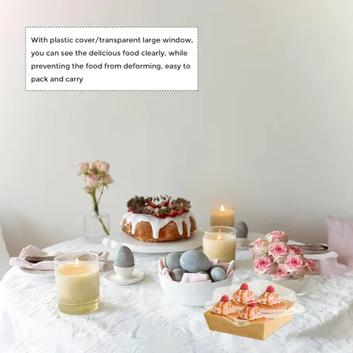 Vista 6 de Paquete de 50 cajas de charcutería con tapas transparentes, caja de papel desechable cuadrada marrón de 5 pulgadas, recipientes de alimentos