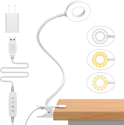 Vista 10 de iZELL Lámpara de Escritorio, Luz de Lectura LED con Abrazadera, 3 Modos de Color y 10 Niveles de Brillo, Brazo Flexible, Luz de Libro para Niños