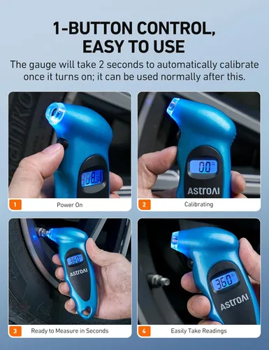 Vista 4 de AstroAI - Medidor de presión de neumáticos digital, 150 PSI, 4 ajustes, para automóvil, camión, bicicleta, con pantalla LCD retroiluminada y agarre