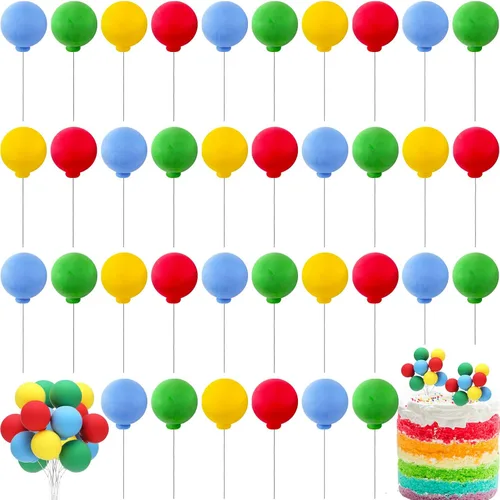Sieral 40 piezas de mini globos para tartas, decoración colorida de arco iris, bolas redondas de arcilla, adornos para cupcakes para cumpleaños,