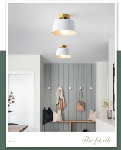 Vista 6 de Lámpara de techo, lámpara de techo para pasillo con placa dorada y pantalla blanca, lámparas de porche de estilo moderno y simple, montaje Blanco