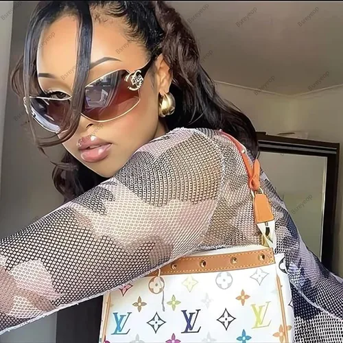 Vista 2 de Wrap Around Y2K Sunglasses for Women Men Fashion Large Frame One-piece Shades Trendy Shield Design Gradient Lens