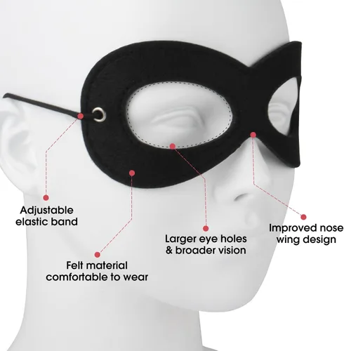 Vista 3 de Máscara de superhéroe AIMIKE, máscara de ojos de fieltro negro, disfraz de Halloween, máscara ajustable con cuerda elástica