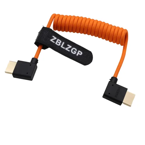 Vista 24 de Cable HDMI en espiral 8K ángulo derecho izquierdo tipo A HDMI 2.1 Cable para cámaras Sony Canon R5 Nikon Blackmagic Pocket Cinema