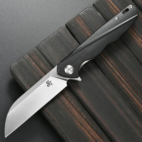 Vista 2 de Sitivien Cuchillo plegable ST103, hoja de acero D2+cuchillo de bolsillo con mango G10, cuchillo de herramienta EDC para exteriores, campamento Negro