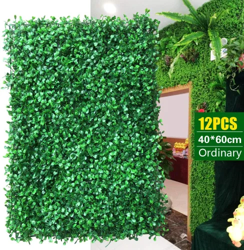 Vista 8 de 12 paneles de pared de plantas artificiales, tapete de boj artificial para pared, telón de fondo de pared de seto artificial, panel de valla