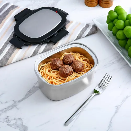 Vista 8 de Contenedor de alimentos aislado de 33 onzas, lonchera de acero inoxidable con divisor extraíble (paquete de 2)