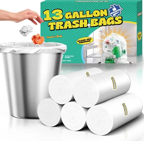 Bolsas de basura de cocina altas de 13 galones T.FORING - 110 unidades de bolsas de basura transparentes de plástico sin perfume, bolsas de basura