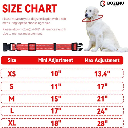 Vista 3 de Collar para perro con hebilla, de nailon transpirable, reflectante, ajustable, para perros pequeños, medianos y grandes, rojo/extra pequeño