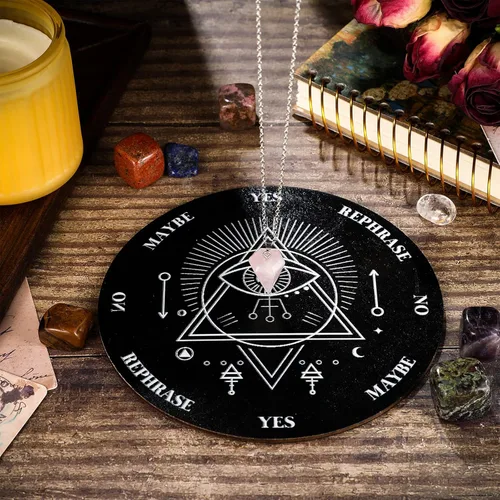 Vista 2 de Jetec Juego de tablero de péndulo de madera para radiestesia, mensaje metafísico con collar de péndulo de divinidad de cristal para suministros