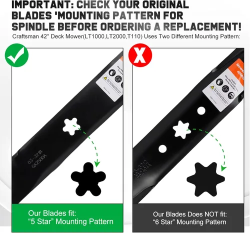 Vista 3 de Grasscool 532134149 422719 134149 Cuchillas de mulching para Craftsman 42 pulgadas Tractor de cortacésped con patrón de montaje de 5 estrellas
