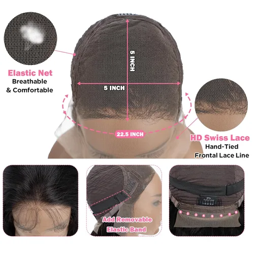 Vista 5 de Pelucas con cierre de encaje HD de 5 x 5, pelucas de cabello humano ondulado con encaje frontal para mujeres negras, 100% cabello humano virgen