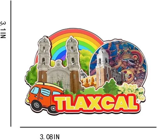 Vista 3 de Tlaxcala - Imán de madera para nevera, diseño de México, monumentos 3D, recuerdos coleccionables, decoración hecha a mano -2339