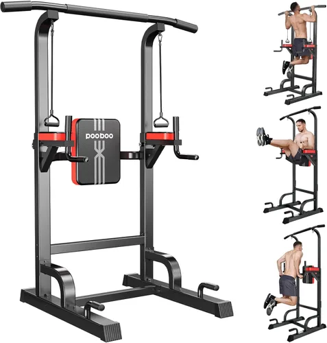 Pooboo Power Tower Dip Station Pull Up Bar for Fitness Home Gym Workout,450 Pounds Multi-Function Adjustable Height Fitness Strength Training