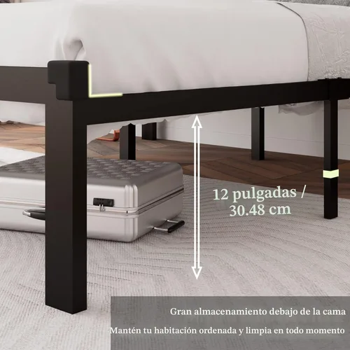 Vista 4 de Feonase Marco de cama Queen tamaño metálico con cabecera tapizada con botones de piel sintética, marco de plataforma resistente con almacenamiento