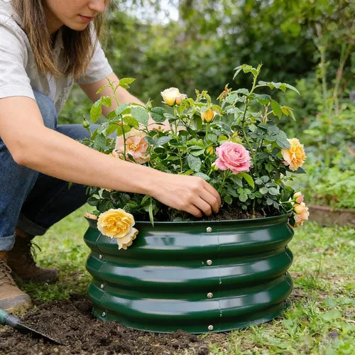 Vista 8 de GARDMAX 2x2x1FT Galvanized Round Raised Garden Bed Kit, Metal Planter Boxes Outdoor with Easy Assembly, Large Garden Bed for Vegetables, Fruits